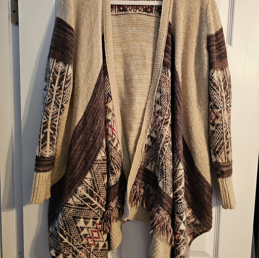 Knox Rose Waterfall Fringe Bohemian cardigan size Large